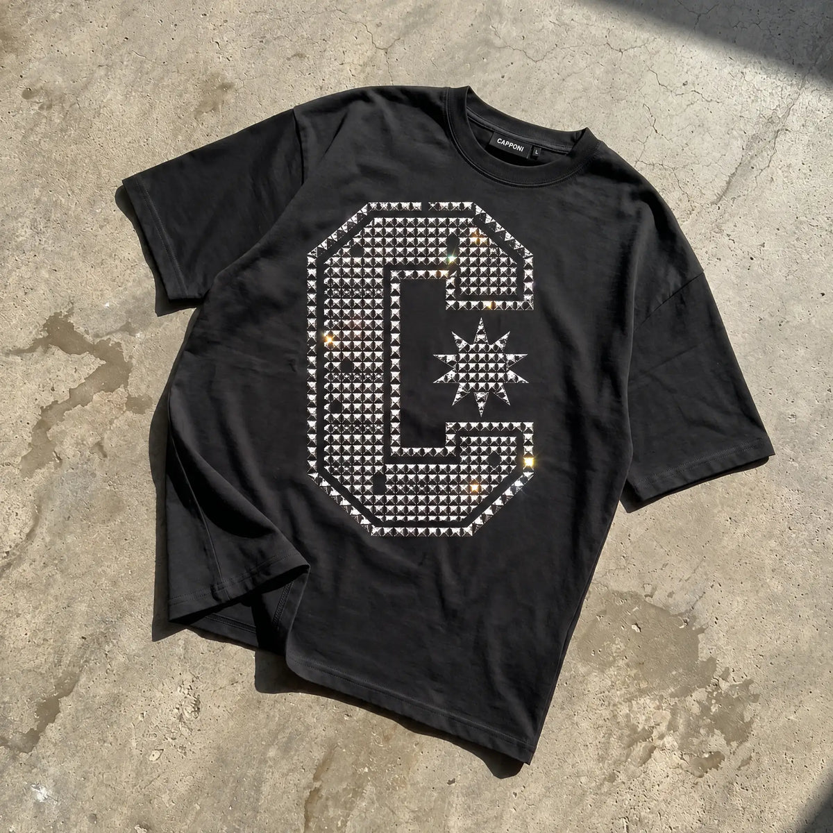 STUDDED MONOGRAM T-SHIRT BLACK