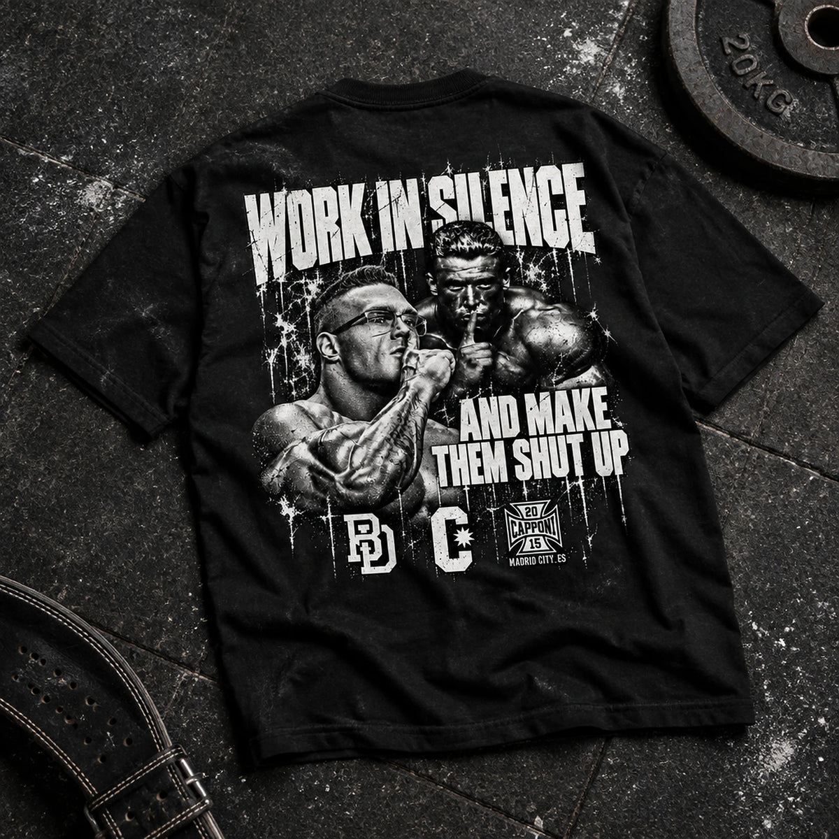 WORK IN SILENCE T-SHIRT BLACK espalda en el gym