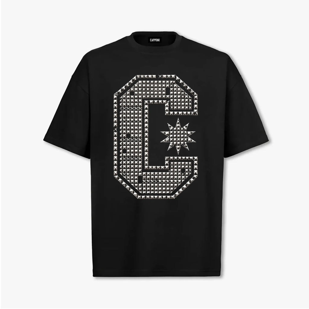STUDDED MONOGRAM T-SHIRT BLACK